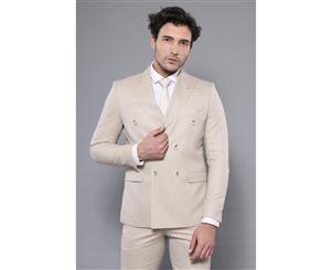 Wessi Slimfit 2 Piece Patterned Beige Double Breasted Suit