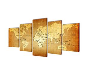 World Map Canvas Prints Framed Wall Art Decor Painting Home Office 5 Panels Set