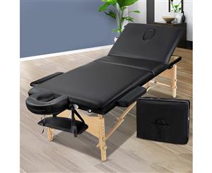 Zenses 60CM Wide Wooden Portable Massage Table 3 Fold Beauty Therapy Bed Waxing BLACK