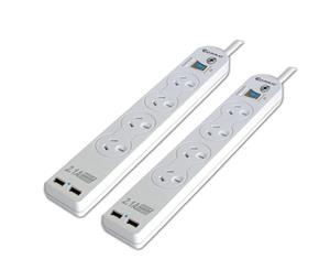 2PK Sansai 4-Way Power Board w/ 2.1A USB Outlet Surge Protected 1m Lead 10A