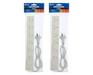 2PK The Brute Power Co Board 6 way 1m Cord/Cable Socket 10A Outlet/Strip White