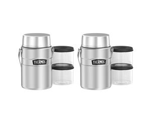2PK Thermos 1.39L Insulated Stainless Steel King Big Boss Food Jar w Containers