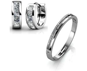 2pc Bracelet & Earrings Set w/ Crystals From Swarovski - White Gold