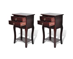 2x Nightstands with Drawers Brown Bedroom Bedside Stand Table Cabinet
