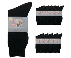 3 Pairs Merino Wool Blend Woolen Thermal Work Socks - Black