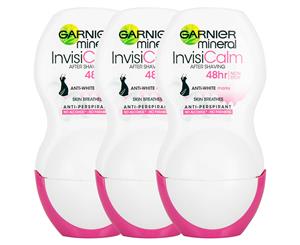 3 x Garnier Mineral InvisiCalm After Shaving Roll-On Anti-Perspirant 50mL
