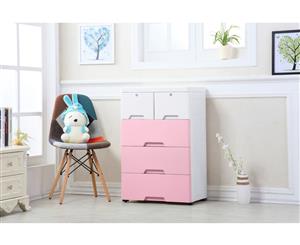4 Tier Tallboy Dresser Chest of Drawers with Wheels Big Storage Space Pink White