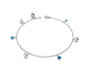 .925 Sterling Silver CZ Charm Anklet 26cm-Silver/Blue