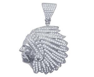925 Sterling Silver Micro Pave Pendant - American Indian - Silver