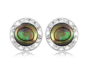 .925 Sterling Silver Round Eye Stud Earrings-Green/Silver