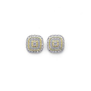 9ct Gold Diamond Cushion Shape Cluster Stud Earrings
