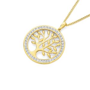 9ct Gold Diamond Tree of Life Circle Pendant