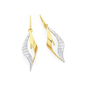 9ct Gold on Silver Stardust Glitter Wave Drop Earrings