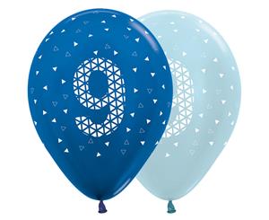 9th Met & Prl Blue 30cm Latex Balloons AOP Wht Ink 50pk