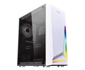 Armaggeddon Gaming Computer Case Micro-ATX Tower Tempered Glass Side Panel RGB Strip without PSU & Fan Nimitz N5-White