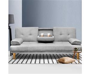 Artiss Sofa Bed Lounge Set Futon 3 Seater Couch Cup Holder Linen Fabric Grey
