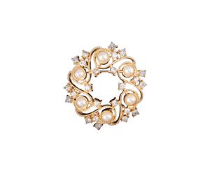 Barcs Pearl & Stone Brooch Boxed With Gold Coloured-Plating & Diamante Details