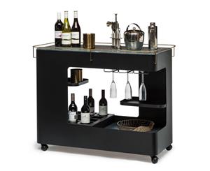 Black Gold Bar Cabinet Cart Contemporary Wine Storage with Black Marble Top
