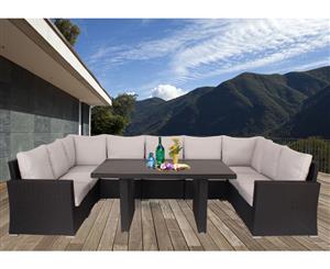 Black Kensington Wicker Outdoor Lounge Dining Setting With White Cushion Cover