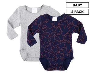Bonds Baby Ribbed Long Sleeved Bodysuit 2-Pack - Grey/Super Star Outline Orange