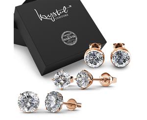 Boxed 3 Pairs of Rose Gold Earrings Set Embellished with Swarovski Crystals