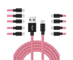 Catzon 1M 2M 3M 10Packs USB Type C Cable Nylon Braided W Phone Cable Fast Charger Cable USB Cord -Pink White