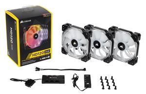 Corsair HD120 RGB LED (3 Pack) (CO-9050067-WW) 120mm High Performance PWM Case Fan with Controller