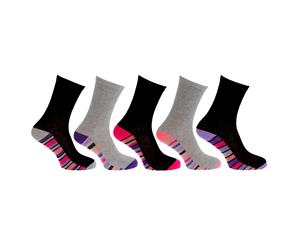 Cottonique Womens/Ladies Coloured Striped Socks (Pack Of 5) (Grey/Black/Assorted Stripes) - W528