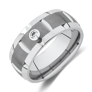 Diamond Set Ring in Grey Tungsten