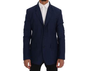 Dolce & Gabbana Blue Cotton Linen Stretch Blazer Jacket