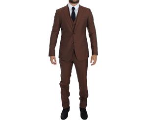 Dolce & Gabbana Brown Silk Wool 3 Piece Slim Fit Suit