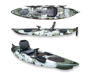 FIND 3.5 Single Fishing Kayak Forest Camo with PRO Seat Paddle Adjustable Foot Rests/Rails & Rod - Forest Camo