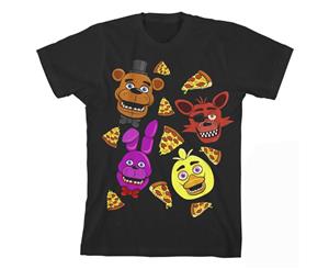 Five Nights at Freddy's &quotFaces & Pizza" Boy's Black T-Shirt