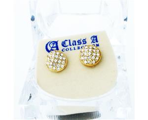 Gold Bling Iced Out Earrings - ROUND DOME 10mm - Gold
