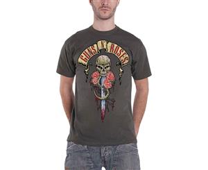 Guns N Roses T Shirt Dripping Dagger Banner Band Logo Official Mens - Grey