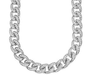 Iced Out Hip Hop Bling CZ CURB Chain - 12mm silver - Silver