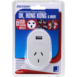 Jackson International Travel Adaptor with USB Charging (UK Hong Kong & More)