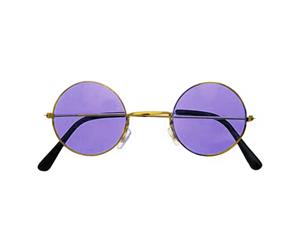 Lennon 1960s Hippie Glasses - Purple Tint Gold Frames