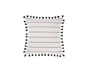 Linen House Khali Diamond Stripe Tassel Cotton European Pillow Case White & Black