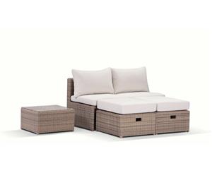 Love Seat - Modular Compact Balcony Setting In Brushed Wicker - Outdoor Wicker Lounges - Brushed Wheat Cream cushions