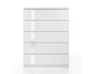 MEYA Tallboy 5 Dressing Chest of Drawer with Mirror White Modern Storage Dresser