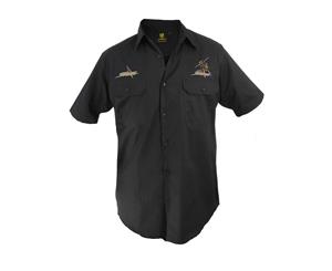 Melbourne Storm NRL Short Sleeve Button Work Shirt BLACK