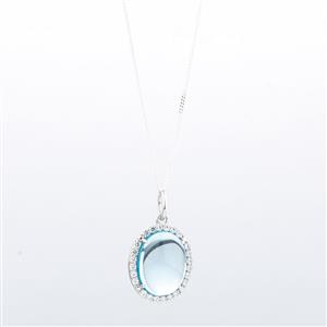 Online Exclusive - Halo Pendant with Blue Topaz & Cubic Zirconia in Sterling Silver