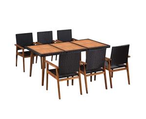 Outdoor Dining Set 7 Piece Poly Rattan Black and Brown Table Chairs
