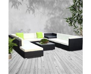 Outdoor Sofa Set Lounge Setting Furniture Patio Table Wicker Garden Black Rattan w/ Cushions Pillows Gardeon 11PC