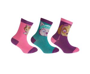 Paw Patrol Childrens Girls Official Cotton Rich Socks (Pack Of 3) (Teal/Pink/Lilac) - K324
