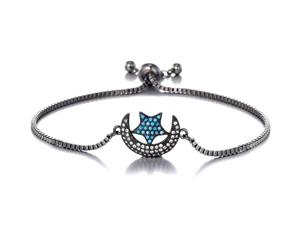 Personality Star Moon Black Crystal Link Bracelet