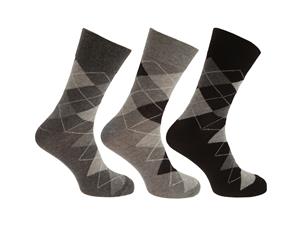 Pierre Roche Mens Argyle Patterned Socks (Pack Of 3) (Grey/Black) - MB494