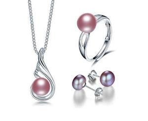 Purple Elegant Pearl Pendant Ring and Earring Set