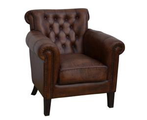 STUDDED BROWN LEATHER ARMCHAIR